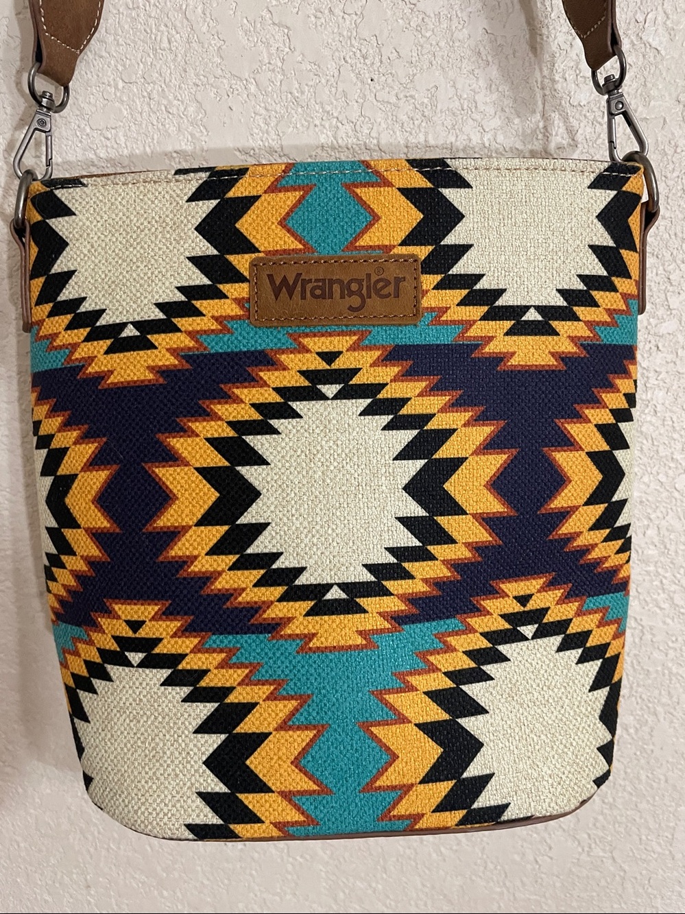 Wrangler Teal, Mustard & Navy Aztec Canvas Crossbody Bag